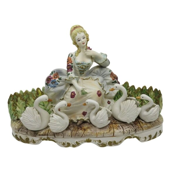 CAPODIMONTE Beautiful LADY with Swans Large Figurine Made in Italy 20" Vintage - Picture 1 of 10